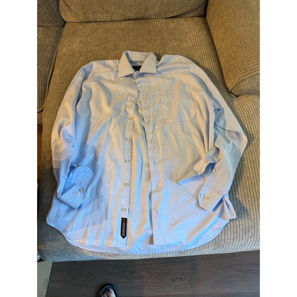 Robert Talbott Classic Mens 16.5 L Light Blue Textured Cotton Dress Shirt